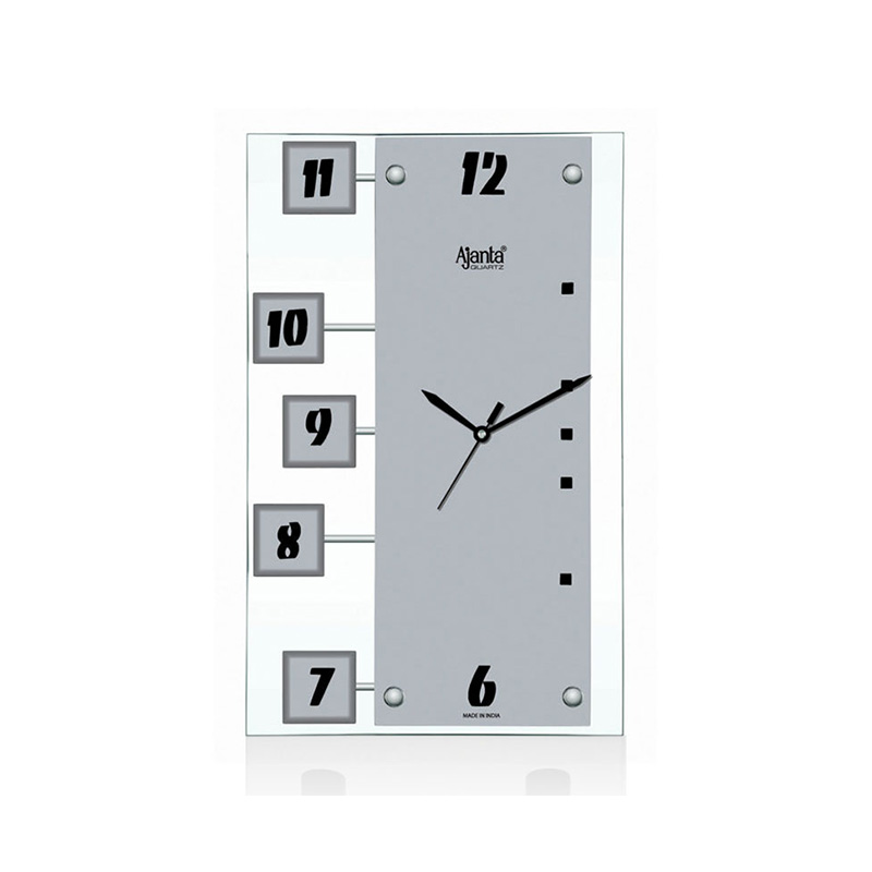 Wooden Glass Clock 7697 Silver