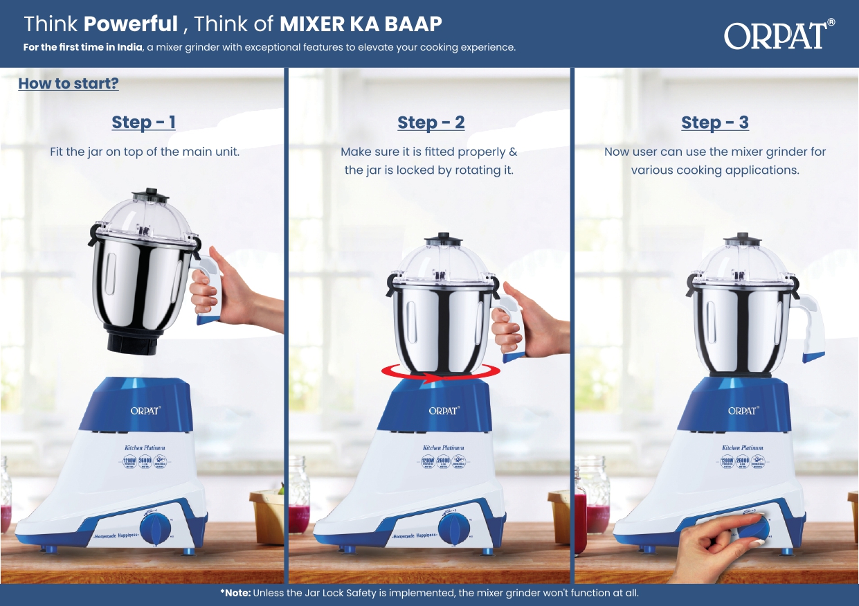 Orpat Mixer Grinder – Kitchen Queen – 650W - Light Blue - Indic Brands